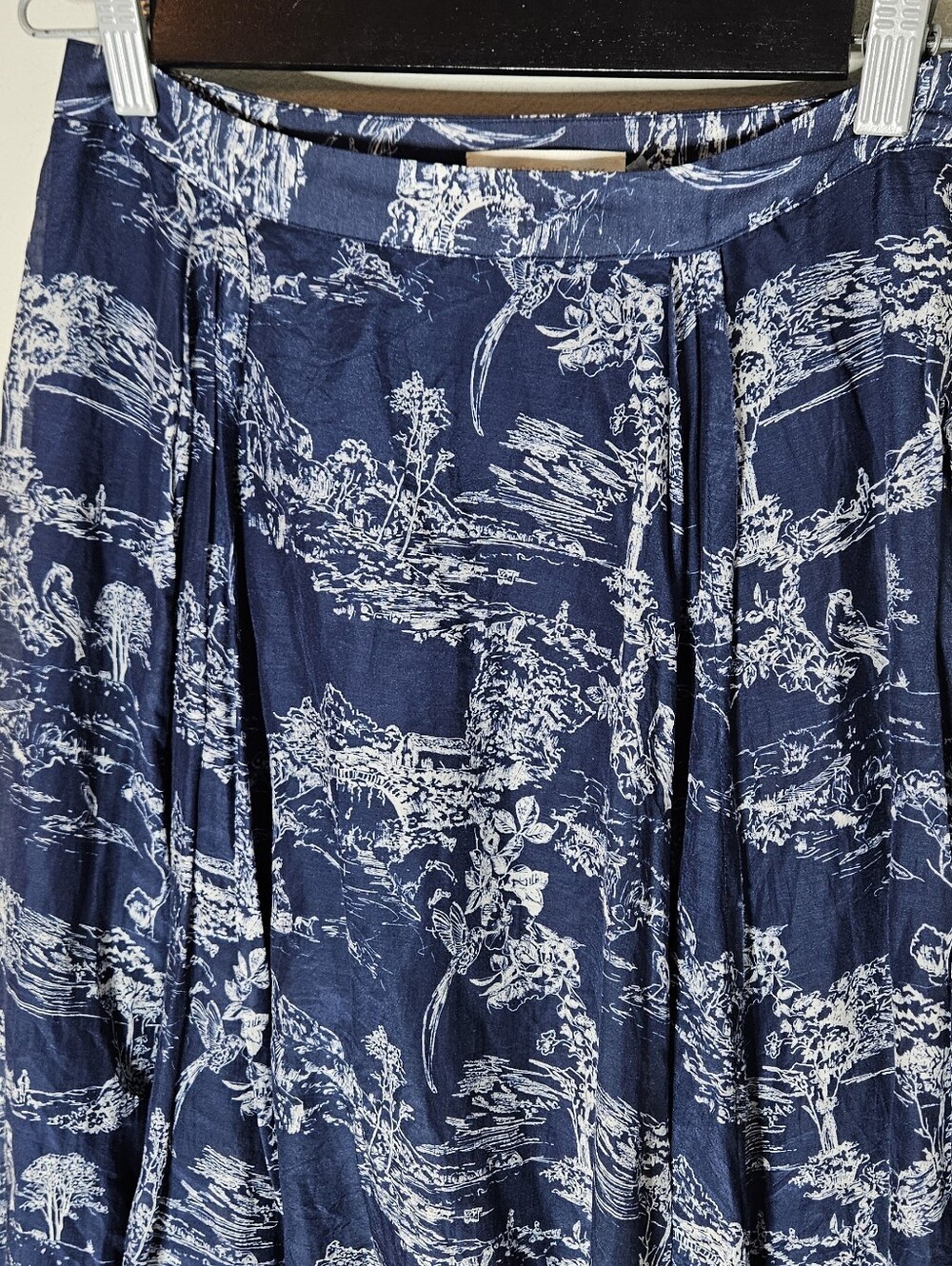 LoveShackFancy Rosetta Toile Print Navy Maxi Midi Skirt Small S Cotton Silk - Picture 5 of 10